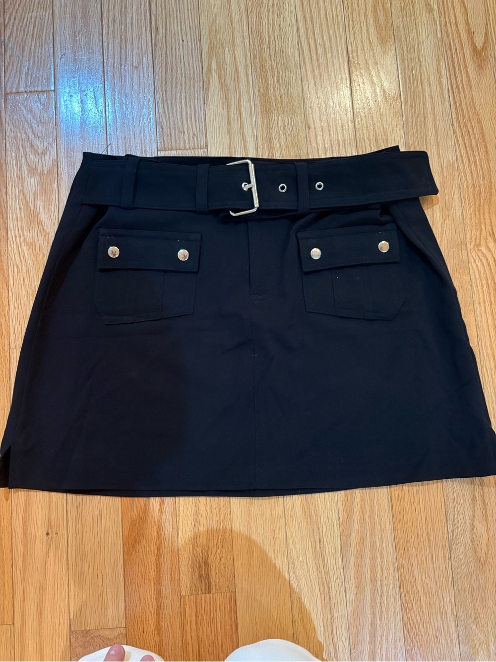 Y2K No Boundaries Black Solid Black Mini Skirt Belt Buckle Juniors Size 9 2000s